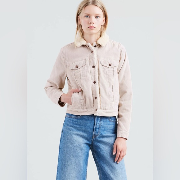 Levi’s 36136 Pink Button Down Sherpa Corduroy Trucker Jacket Coat. XL - Picture 1 of 12